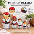 Set of 5 Baseball Wooden Nesting Dolls 6 Inches