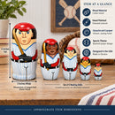 Set of 5 Baseball Wooden Nesting Dolls 6 Inches