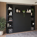 Easy-Lift Queen Murphy Wall Bed in Black with Two Bookshelves