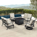 Black Aluminum Fire Table Set with Two Loveseats and Two Club Chairs