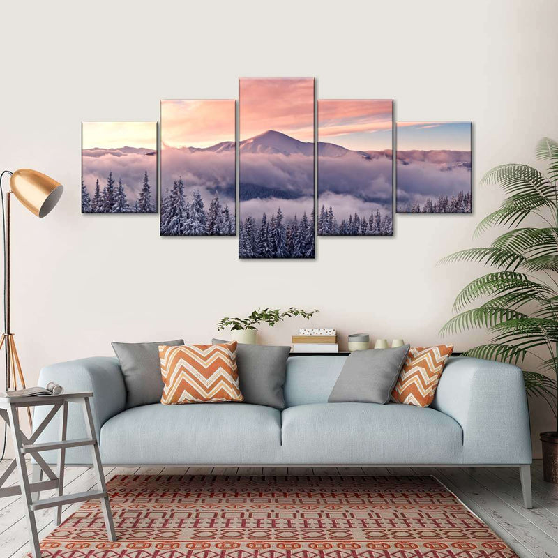 Snowy Mountain At Sunset Wall Art