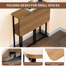 Brown Foldable Computer Desk With Wheels And Storage For Home Office