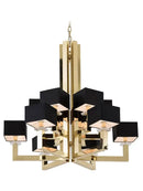 Modern 12-light chrome chandelier with black & clear dining room crystal accents