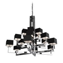 Modern 12-light chrome chandelier with black & clear dining room crystal accents