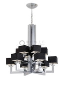 Modern 12-light chrome chandelier with black & clear dining room crystal accents