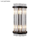 DecorBites™ Modern 2-Head Tri-Sided Crystal Rod Cylinder Wall Mount Sconce Light Fixture in Black/Gold