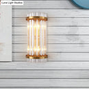 DecorBites™ Modern 2-Head Tri-Sided Crystal Rod Cylinder Wall Mount Sconce Light Fixture in Black/Gold