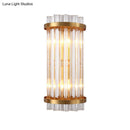 DecorBites™ Modern 2-Head Tri-Sided Crystal Rod Cylinder Wall Mount Sconce Light Fixture in Black/Gold