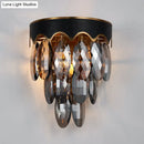 Modern 3-tier black & gold crystal wall lamp bedroom sconce