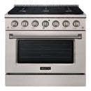 Akicon 36" Stainless Steel Range Hood with 600 CFM Insert & 6-Burner Gas Range Combo – Powerful Ventilation, Convection Oven, Multiple Finishes
