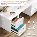 Modern 59 Inch White Executive Computer Desk with Drawers