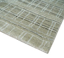 Modern 8x10 Hand Made Striped Olive and White Blended Wool  Area Rug