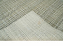 Modern 8x10 Hand Made Striped Olive and White Blended Wool  Area Rug