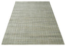 Modern 8x10 Hand Made Striped Olive and White Blended Wool  Area Rug