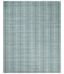 Modern Striped 8x10 Hand Made Ivory and Gray Blended Wool Area Rug