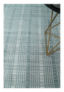 Modern Striped 8x10 Hand Made Ivory and Gray Blended Wool Area Rug