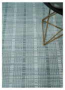 Modern 8x10 Hand Made striped silver and Gray Blended Wool Area Rug