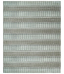 Modern 8x10 Hand Made Stripes Ivory and Brown Wool Flatwoven Area Rug