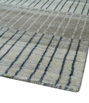 Modern 8x10 Hand Made Stripes Ivory and Brown Wool Flatwoven Area Rug
