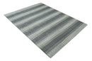 Modern Stripes 8x10 Hand Made Ivory and Gray Blended Wool Area Rug