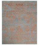 Modern 8x10 Silver and Rust Traditional Carved Pattern Handmade Wool Area Rug