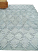 Modern 8x10 Silver, Ivory and Charcoal Geometrical Handmade Art Silk Area Rug