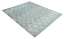 Modern 8x10 Silver, Ivory and Charcoal Geometrical Handmade Art Silk Area Rug