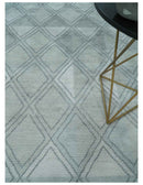 Modern 8x10 Silver, Ivory and Charcoal Geometrical Handmade Art Silk Area Rug