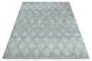 Modern 8x10 Silver, Ivory and Charcoal Geometrical Handmade Art Silk Area Rug