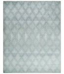 Modern 8x10 Silver, Ivory and Charcoal Geometrical Handmade Art Silk Area Rug