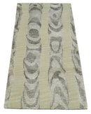 Modern Abstract 2x3 Beige and Gray Hand Knotted  Wool and Silk Area Rug
