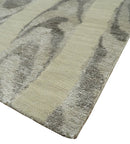 Modern Abstract 2x3 Beige and Gray Hand Knotted  Wool and Silk Area Rug