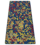 Modern Abstract 2x4 Blue, Red and Gold Hand Knotted Entryway Wool Area Rug