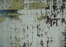 Modern Abstract 2x4 High Low Ivory and Olive Real Silk and Wool Rug