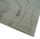 Modern Abstract 5x7 Olive and Gray Hand Knotted Wool and Silk Area Rug