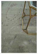 Modern Abstract 5x7 Olive and Gray Hand Knotted Wool and Silk Area Rug