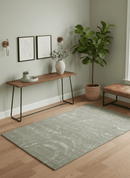 Modern Abstract 5x7 Olive and Gray Hand Knotted Wool and Silk Area Rug