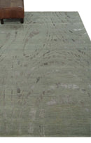 Modern Abstract 5x7 Olive and Gray Hand Knotted Wool and Silk Area Rug