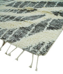 Modern Abstract 5x8 Ivory and Charcoal Texture Moroccan Style Plush Pile wool Rug