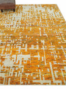 Modern Abstract 6x9 Gold and Ivory Recycled Art Silk Area Rug