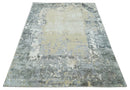 Modern Abstract 8x10 Beige, Ivory and Gray Hand Knotted Bamboo Silk and Wool Area Rug