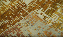 Modern Abstract 8x10 Gold, Rust and Ivory Hand Knotted Recycled Art Silk Rug