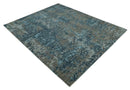 8x10 Hand Knotted Modern Abstract Blue and Brown Low Pile Wool Rug