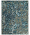 8x10 Hand Knotted Modern Abstract Blue and Brown Low Pile Wool Rug