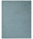 Modern Abstract 8x10 Hand Loomed Silver and Aqua High Low Pile Blended Wool Rug