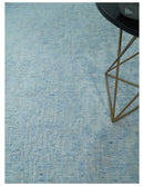 Modern Abstract 8x10 Hand Loomed Silver and Aqua High Low Pile Blended Wool Rug