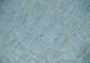 Modern Abstract 8x10 Hand Loomed Silver and Aqua High Low Pile Blended Wool Rug