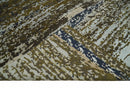 Modern Abstract 8x10 Ivory, Olive and Dark Blue Hand Knotted Bamboo Silk Area Rug