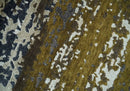 Modern Abstract 8x10 Ivory, Olive and Dark Blue Hand Knotted Bamboo Silk Area Rug
