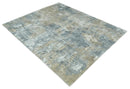 Modern Abstract  8x10 Silver, Charcoal and Olive Hand Loomed Blended wool and Art silk Area Rug